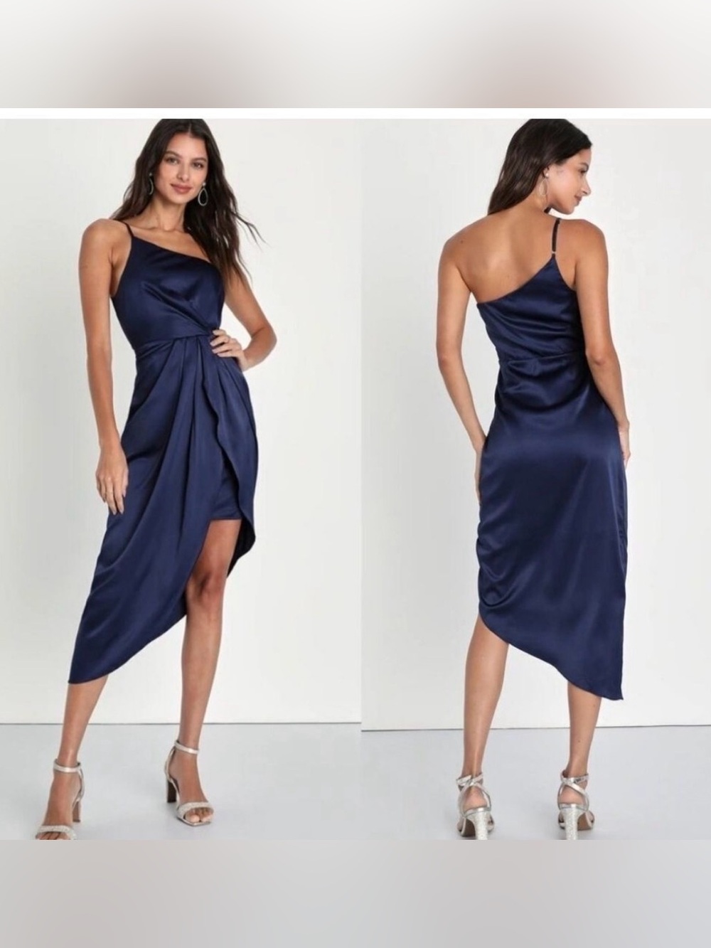 Lulus Law of Attraction Navy Blue One-Shoulder Asymmetrical Dress Medium